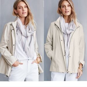 Eileen Fisher Organic Cotton Cinched Waist Full Zip Light Weight Utility Jacket